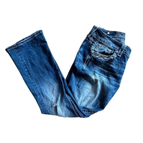 MISS ME x Womens Denim Blue Jeans Signature Bootcut Size 30, jewel stud accents - Picture 8 of 9